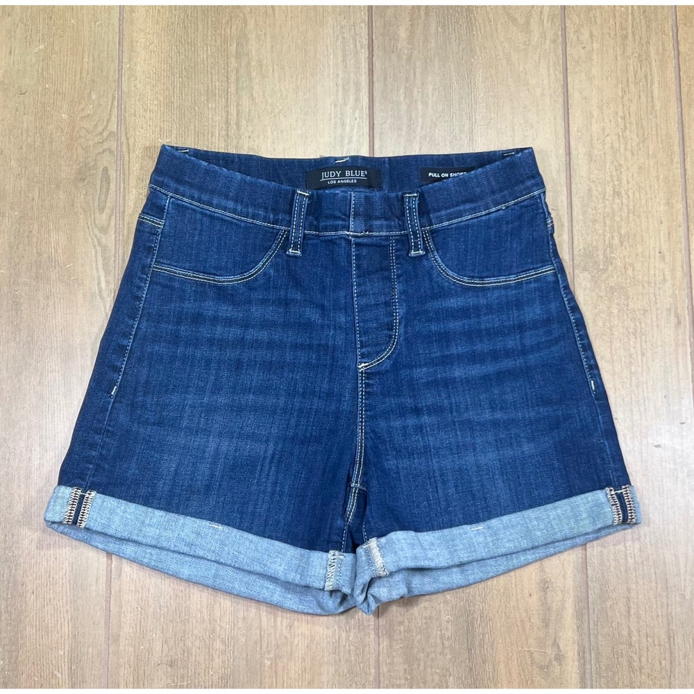 Judy Blue Dark Wash High Rise Pull On Cuffed Denim Shorts JB150139 DK Mens M